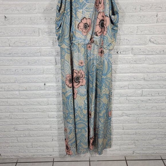 Lily by Firmiana Womens Dress 1XL Plus Maxi Sheath Blue Floral Slip FLO101E - Picture 8 of 11